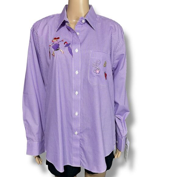Vintage Ruby Sport Womens Red Hat Society Button Down Shirt Top Purple Red Med - Picture 1 of 14